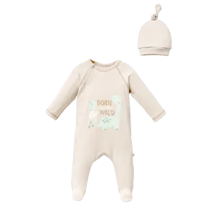 Beige Dinosaur Graphic Babygrow & Hat