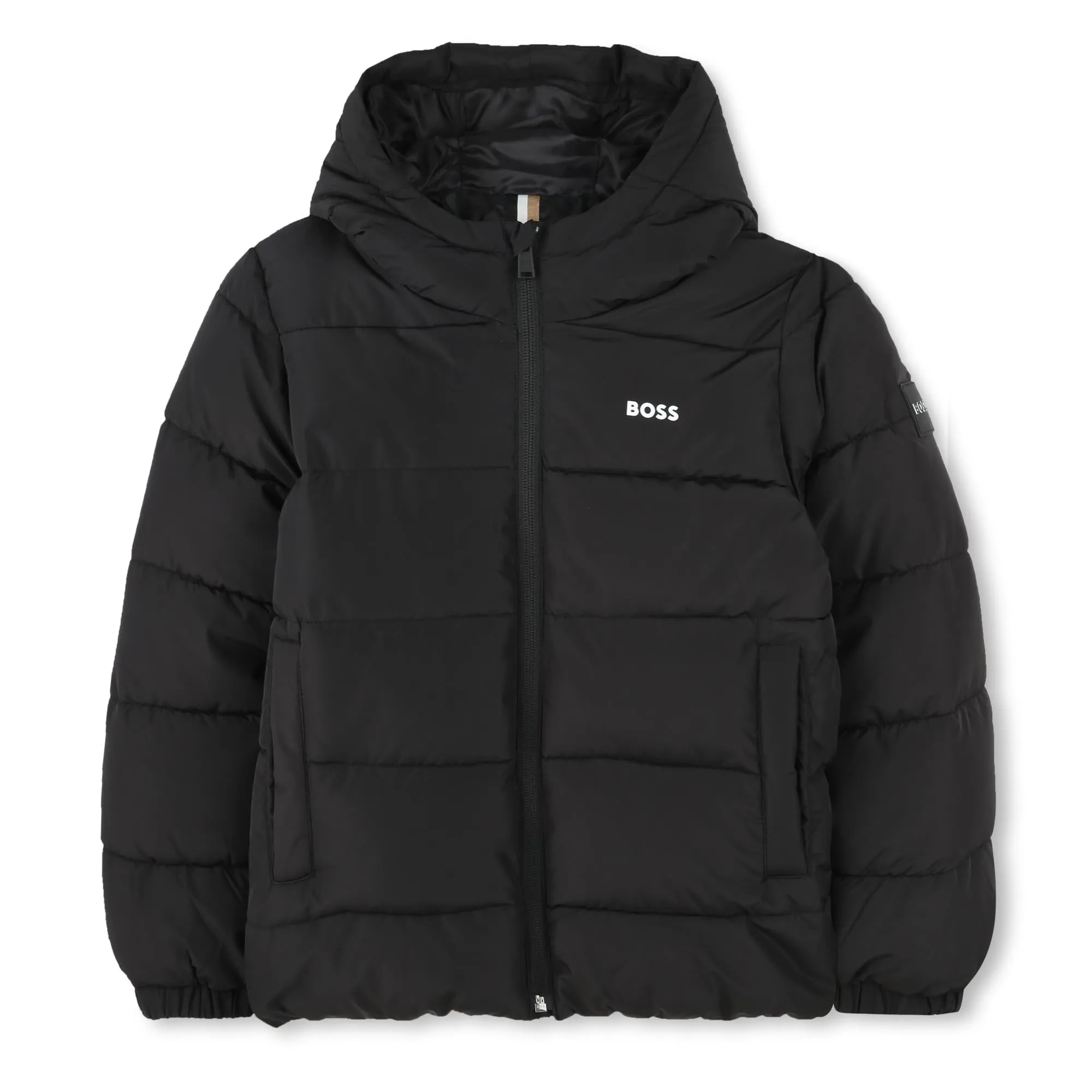 Black Hooded Logo Puffer Jacket