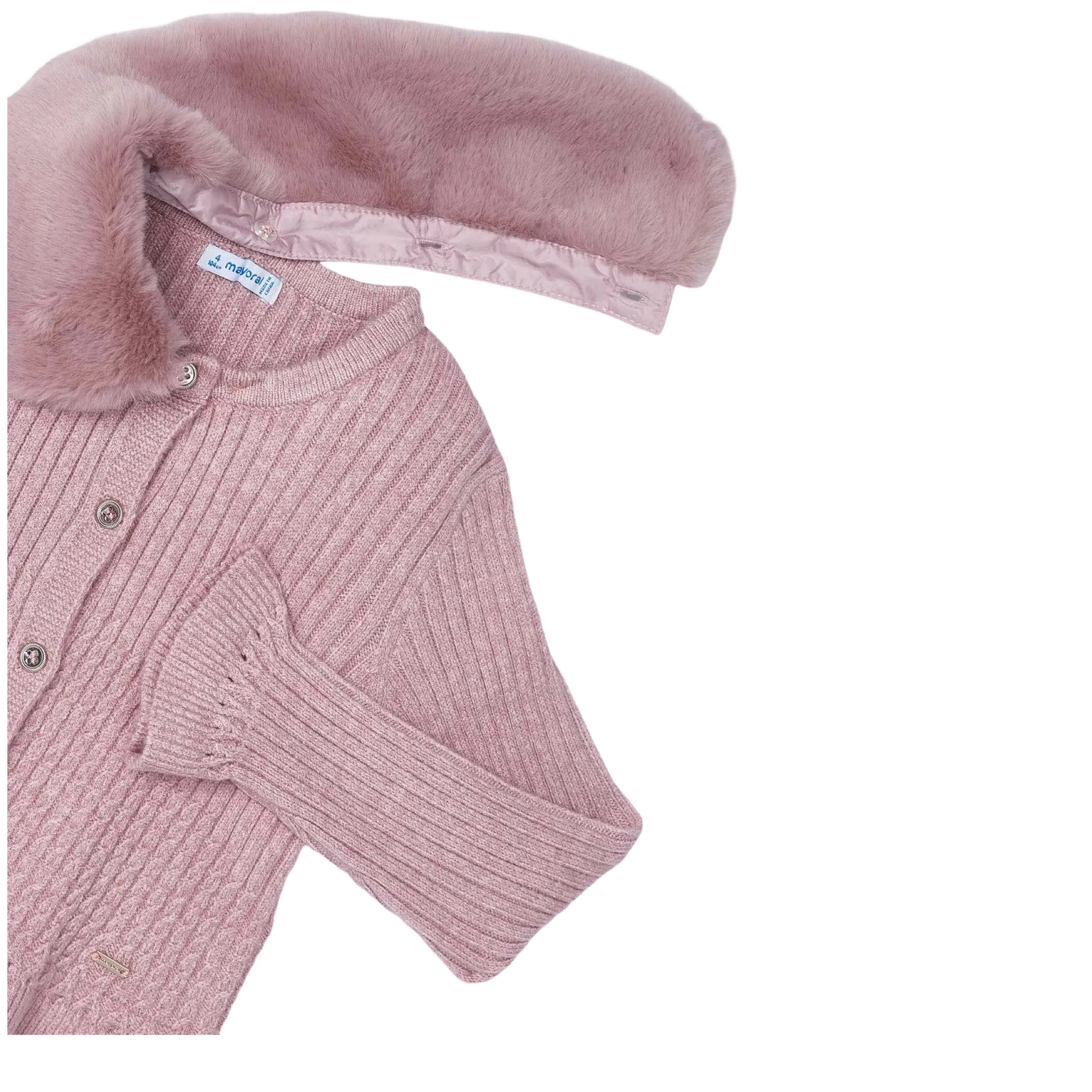 Pink Faux Fur Collar Cardigan