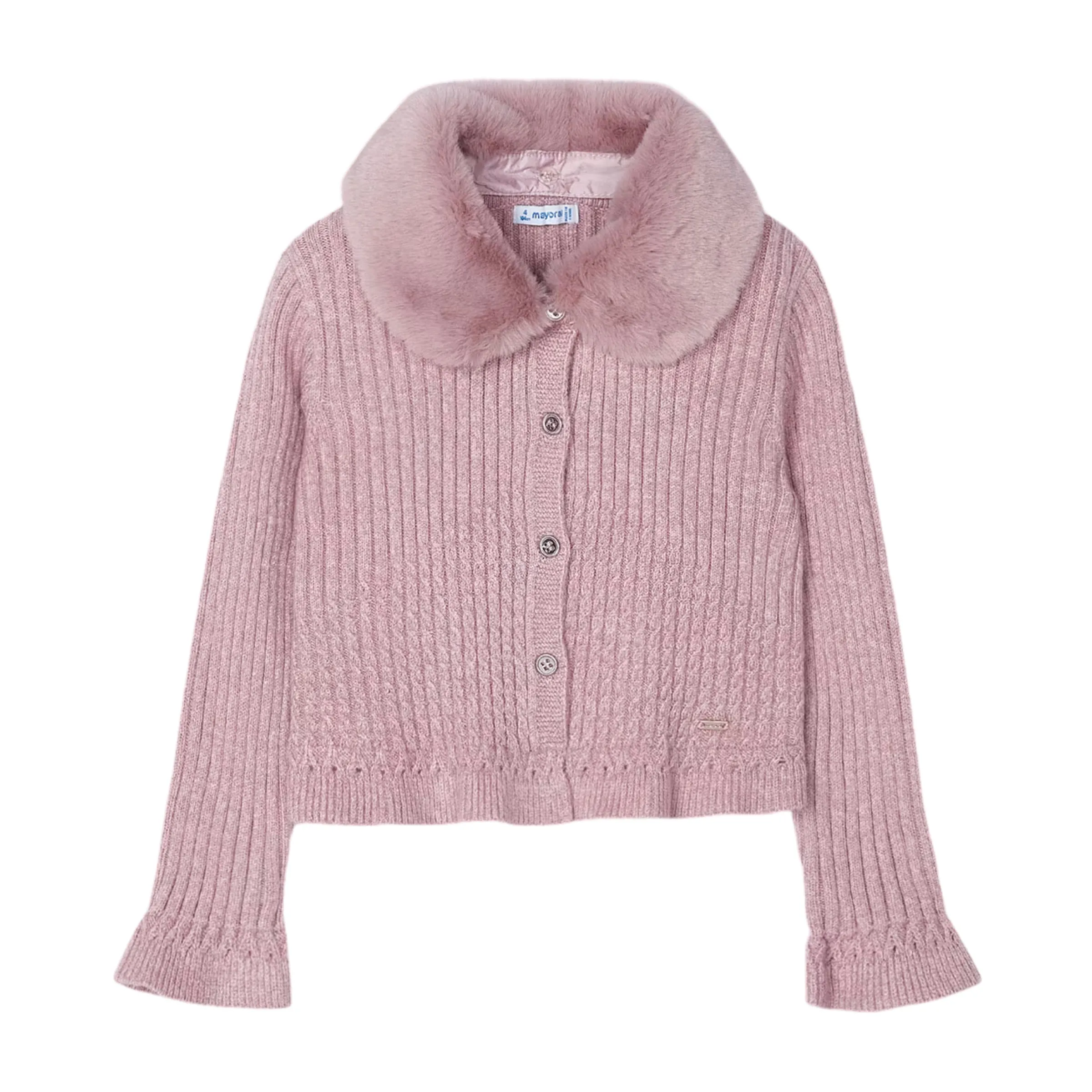Pink Faux Fur Collar Cardigan