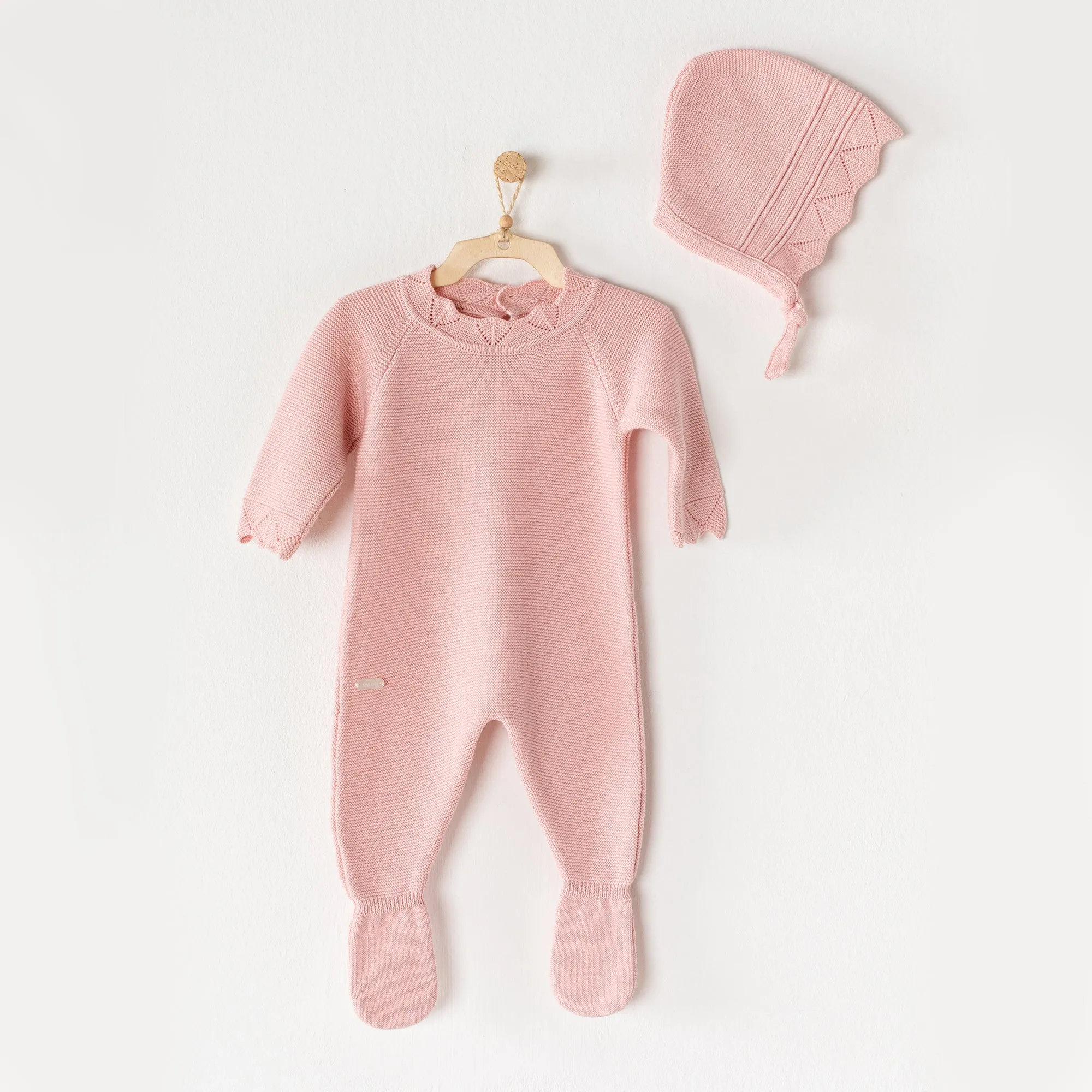 Pink Knitted Babygrow & Hat