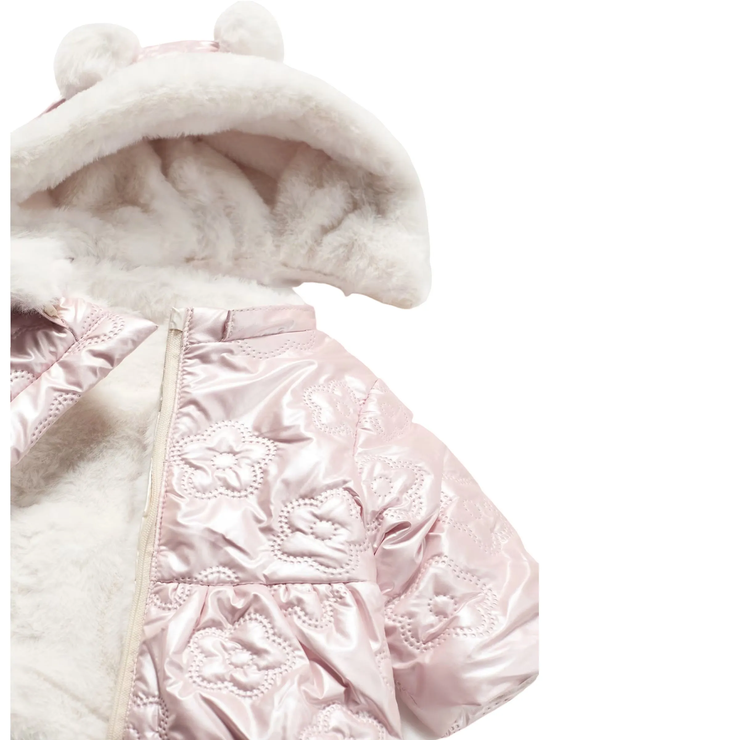 Pink Reversible Puffer Faux Fur Coat