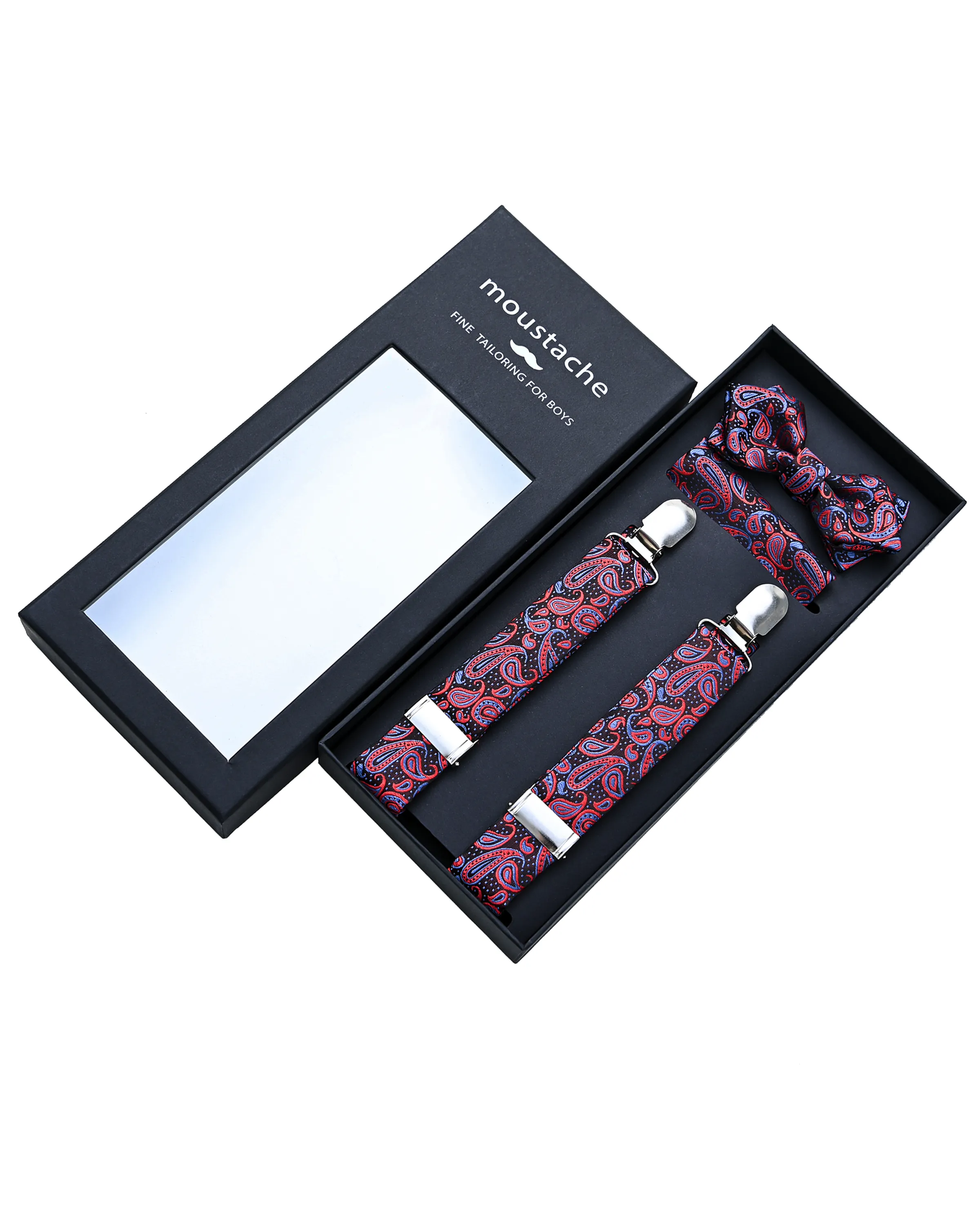Red and Blue Paisley Suspender Set
