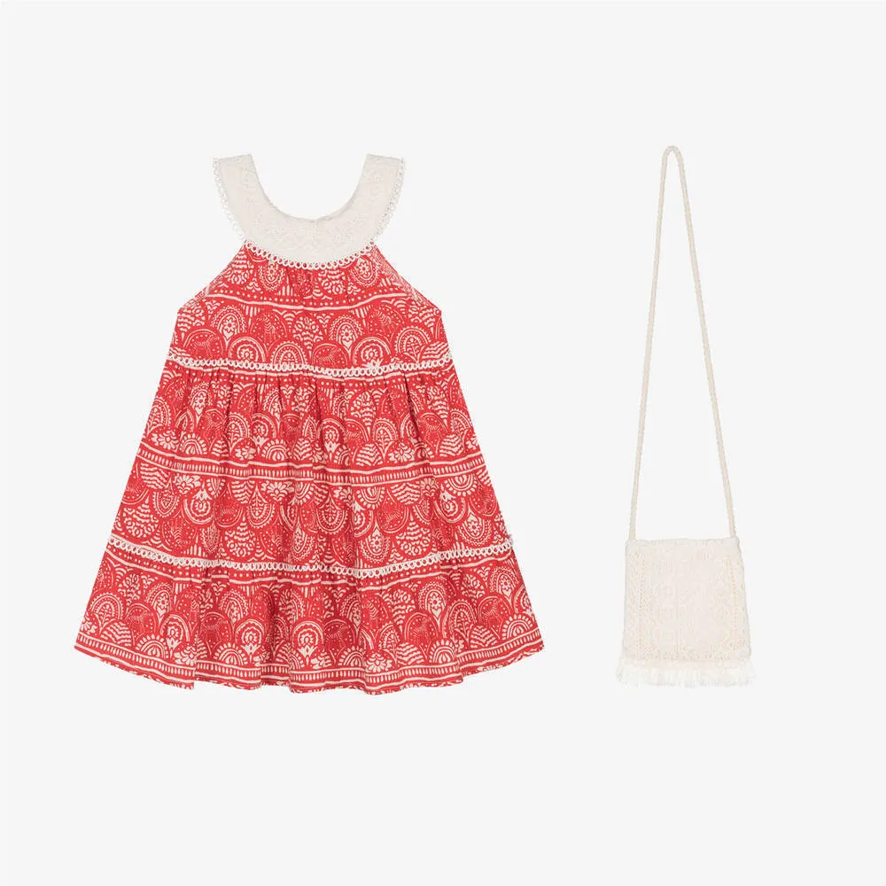 Red Guipure Print Dress & Handbag