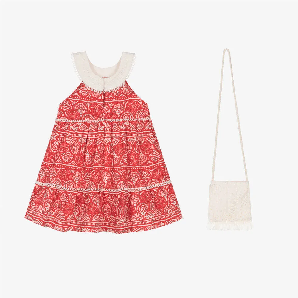 Red Guipure Print Dress & Handbag