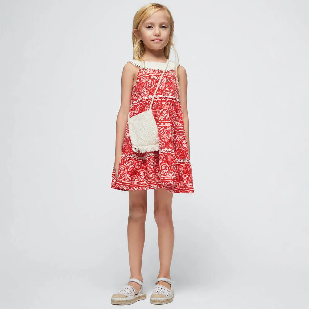 Red Guipure Print Dress & Handbag