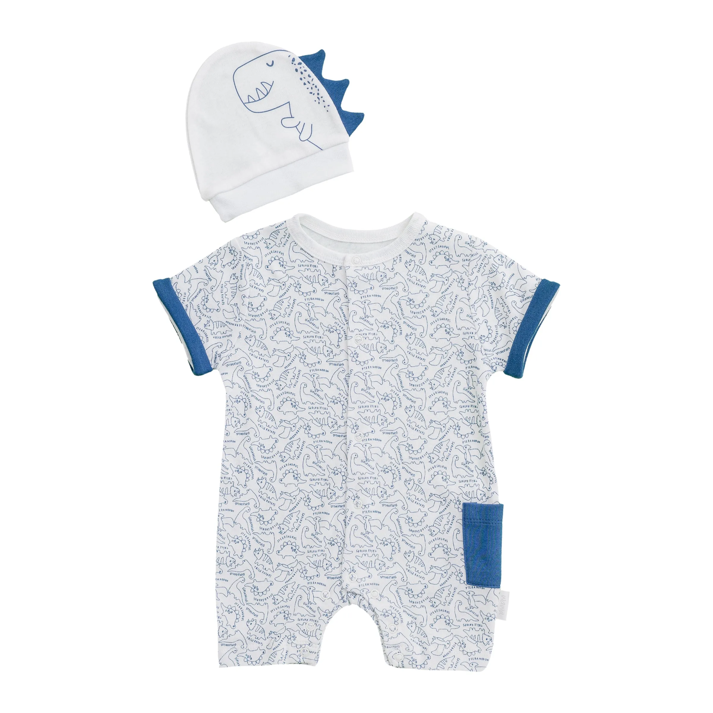 White Jurassic Print Romper & Beanie