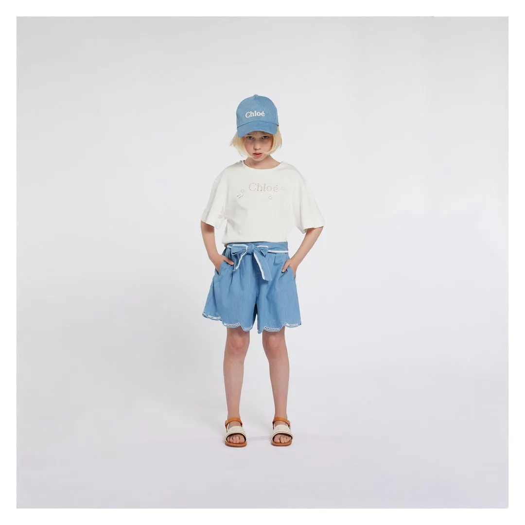 White Logo Embroidered T-Shirt