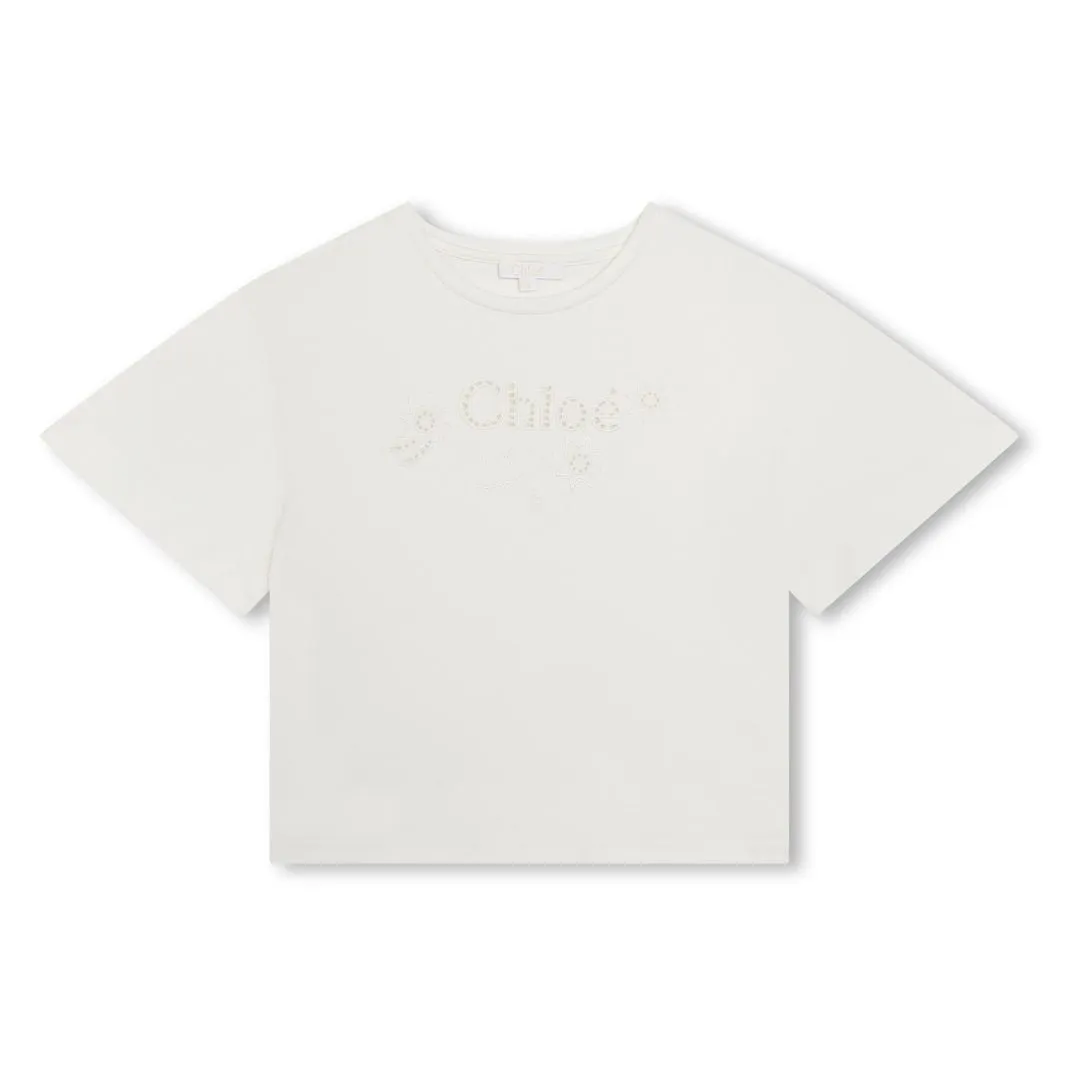 White Logo Embroidered T-Shirt